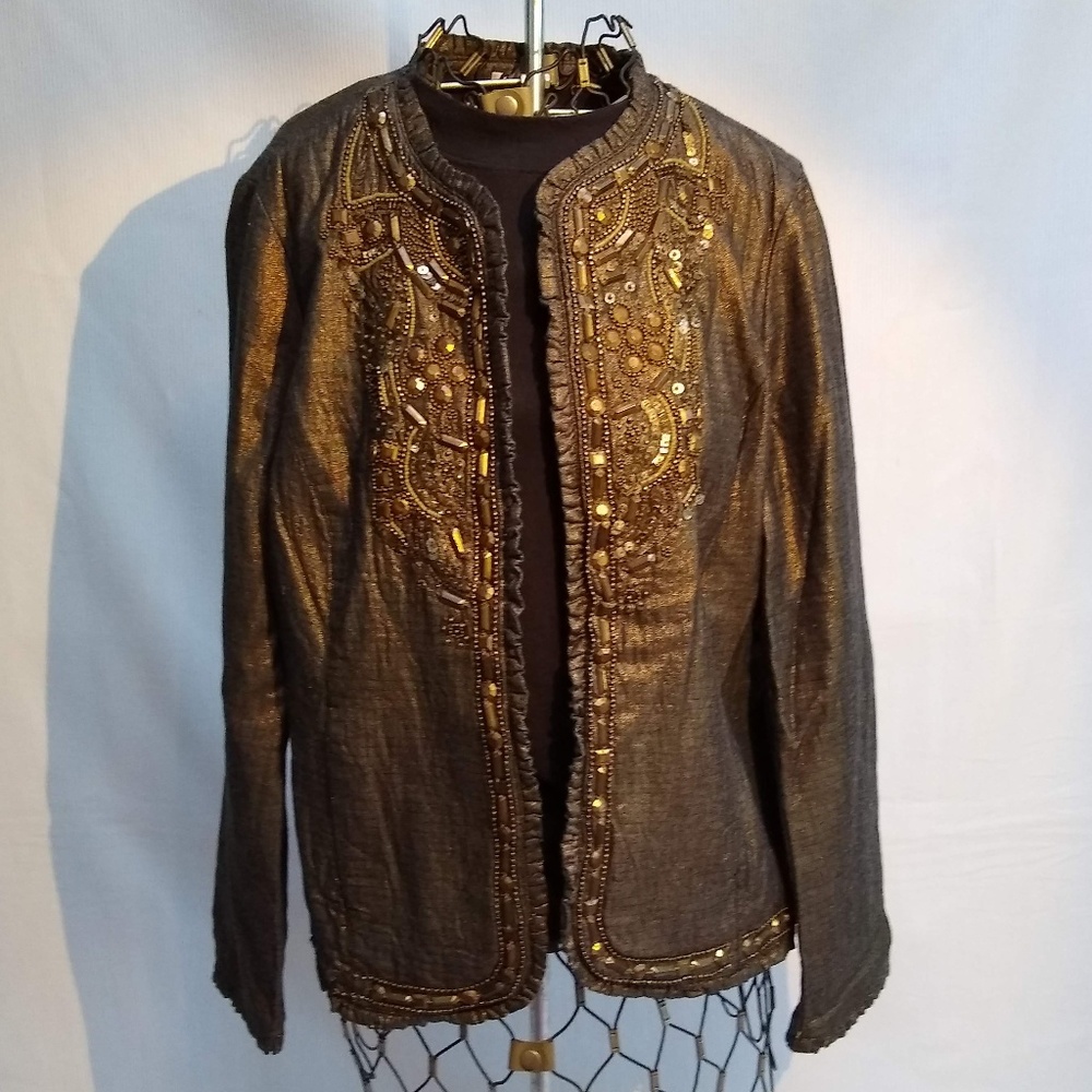 Chico's Golden Royalty Jacket, foil metallic color